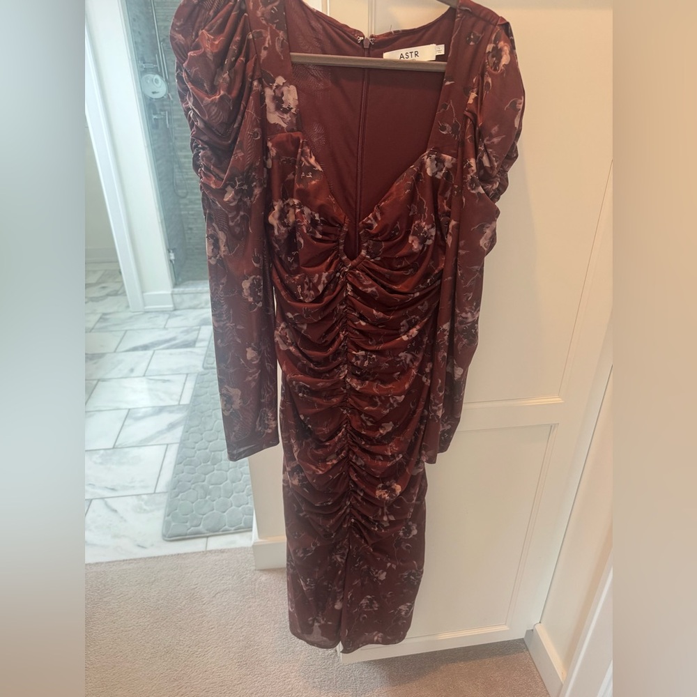 Astr Burgundy Floral Long Sleeve Dress